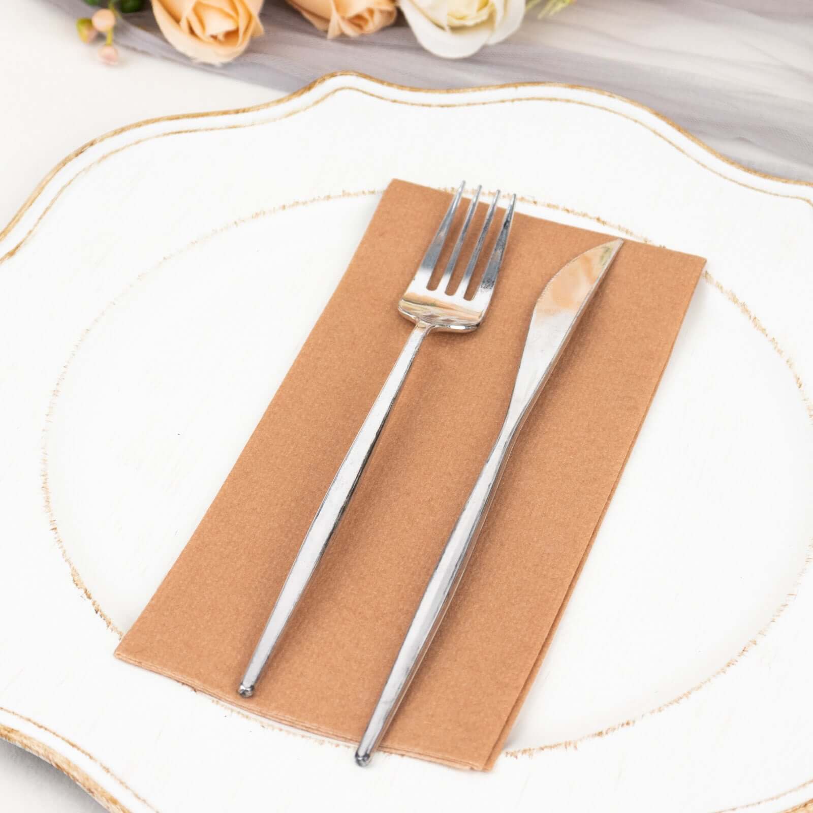 20 Pack Linen-Like Paper 8.5"x4" Napkins Terracotta (Rust) - Highly Absorbent & Disposable Airlaid Guest Towels