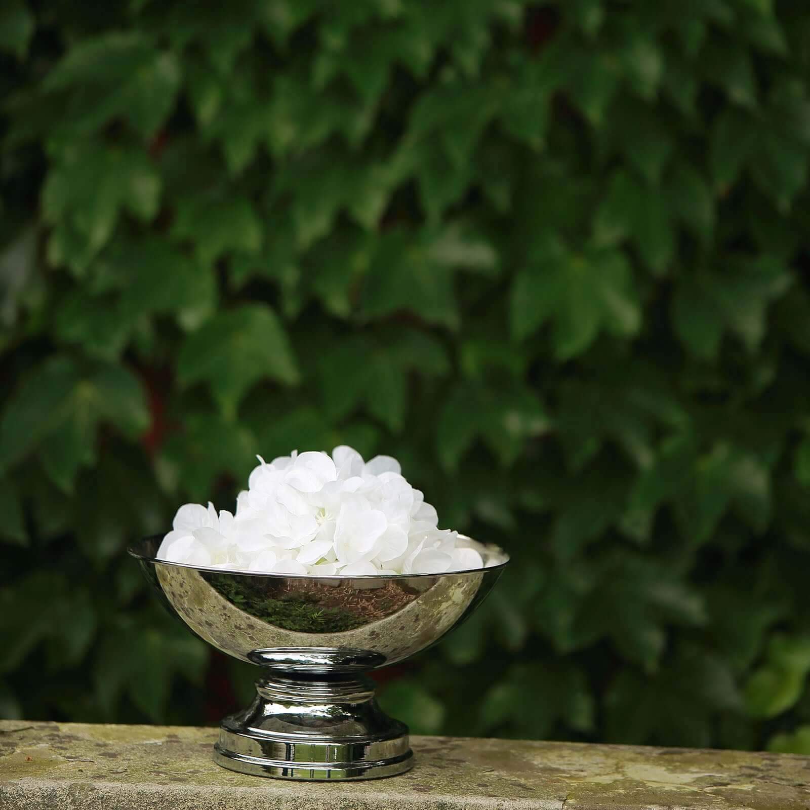 Metal Pedestal Flower Pot Round Design Metallic Silver - Floating Candle Bowl and Display Dish 12"