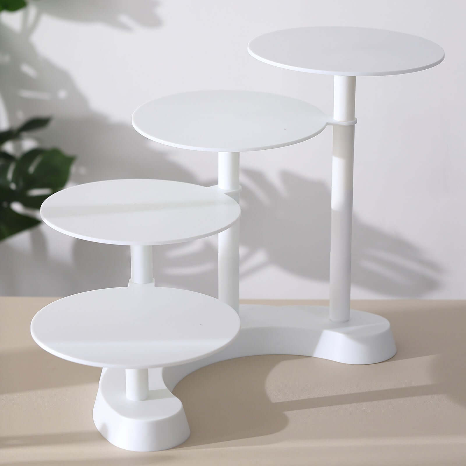 4-Tier Plastic Cake Stand with Half Moon Base White for Weddings Tea Parties & Home Gatherings 17"