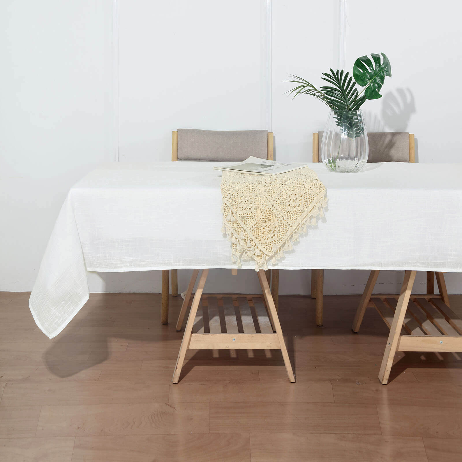 Faux Linen 60"x102" Rectangular Tablecloth White - Slubby Textured & Wrinkle Resistant Table Cover for Weddings and Special Events