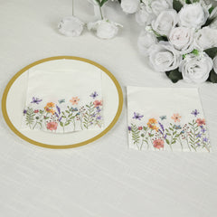 50-Pack Paper Cocktail Napkins with Wildflower Butterfly Design - Disposable 2 Ply Beverage Napkins for Parties 6.5"x6.5"