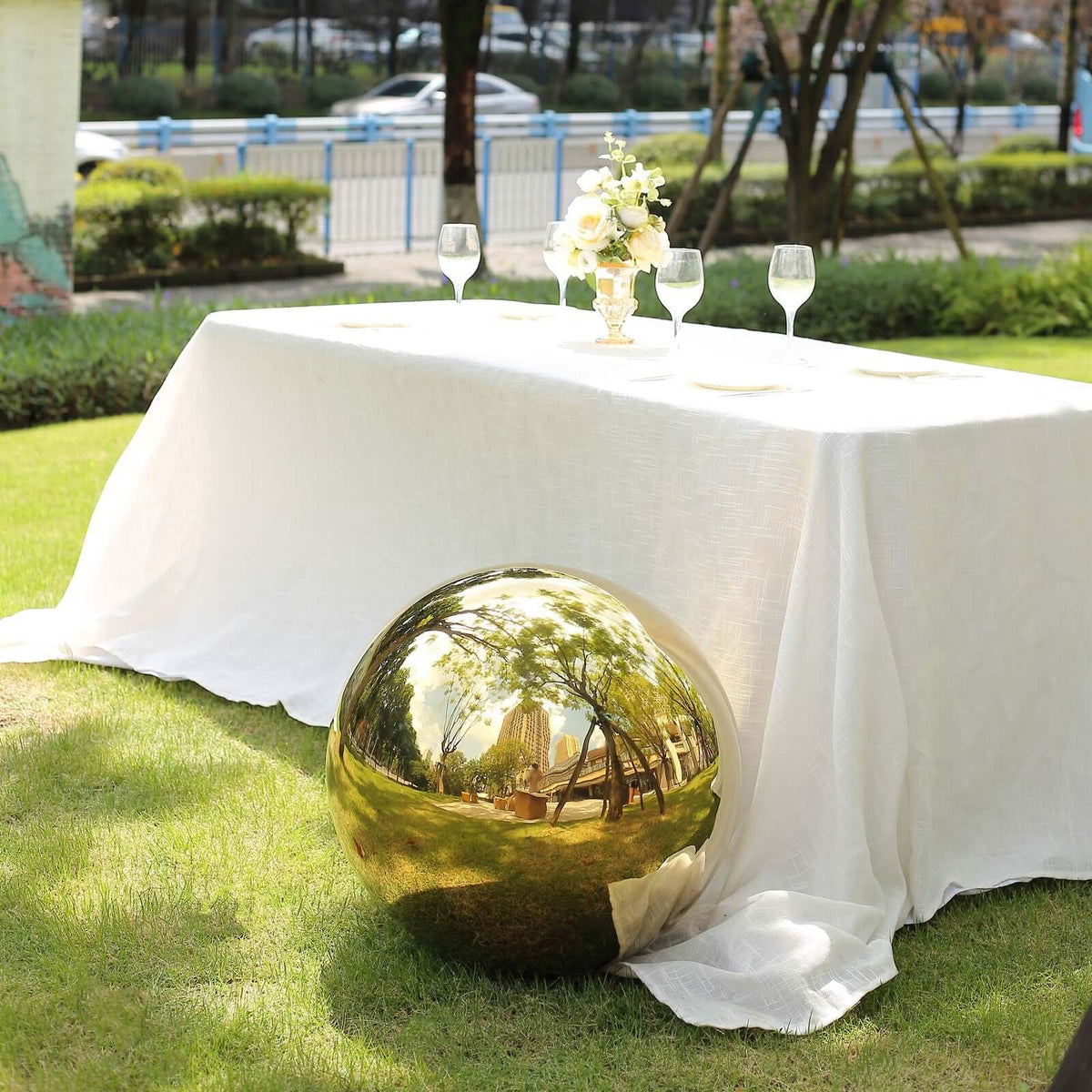 Gazing Globe Mirror Ball Reflective Hollow Stainless Steel Gold Sphere - Decorative Garden Display Ornament 22"