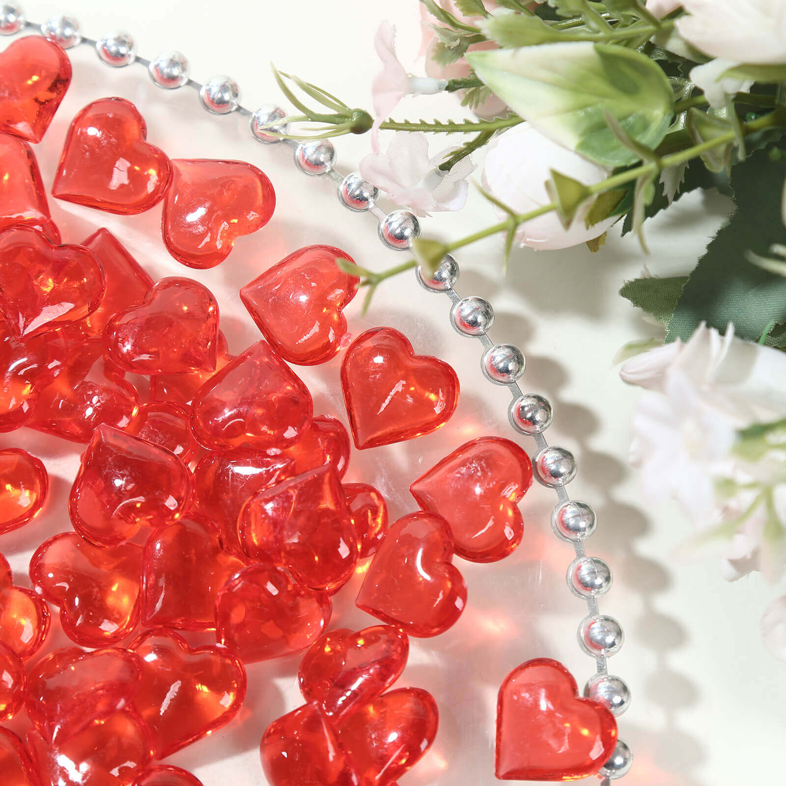 250 Pcs Acrylic Heart Diamond Gems Red Vase Fillers - Romantic Translucent Table Scatters for Valentine's Day & Events
