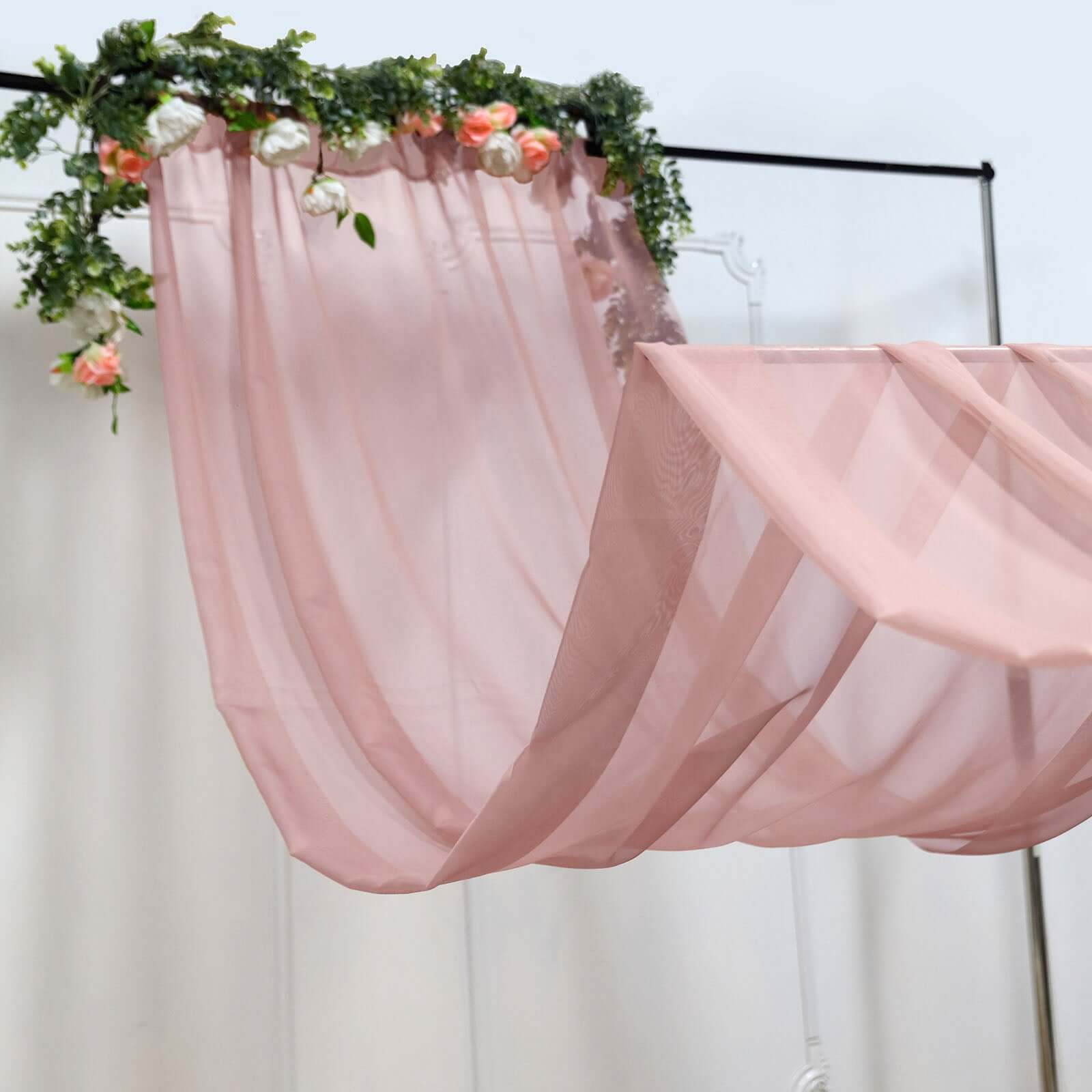 5ftx14ft Dusty Rose Chiffon Curtain Panel, Durable Flame Resistant Backdrop Ceiling Drapery With Rod Pocket
