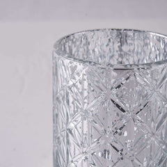 6-Pack Mercury Glass Candle Holders Shiny Silver with Geometric Design - Votive Tealight Holders 3"