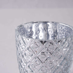 6-Pack Mercury Glass Votive Candle Holders Metallic Silver with Assorted Geometric Designs - Tealight Holders 3"