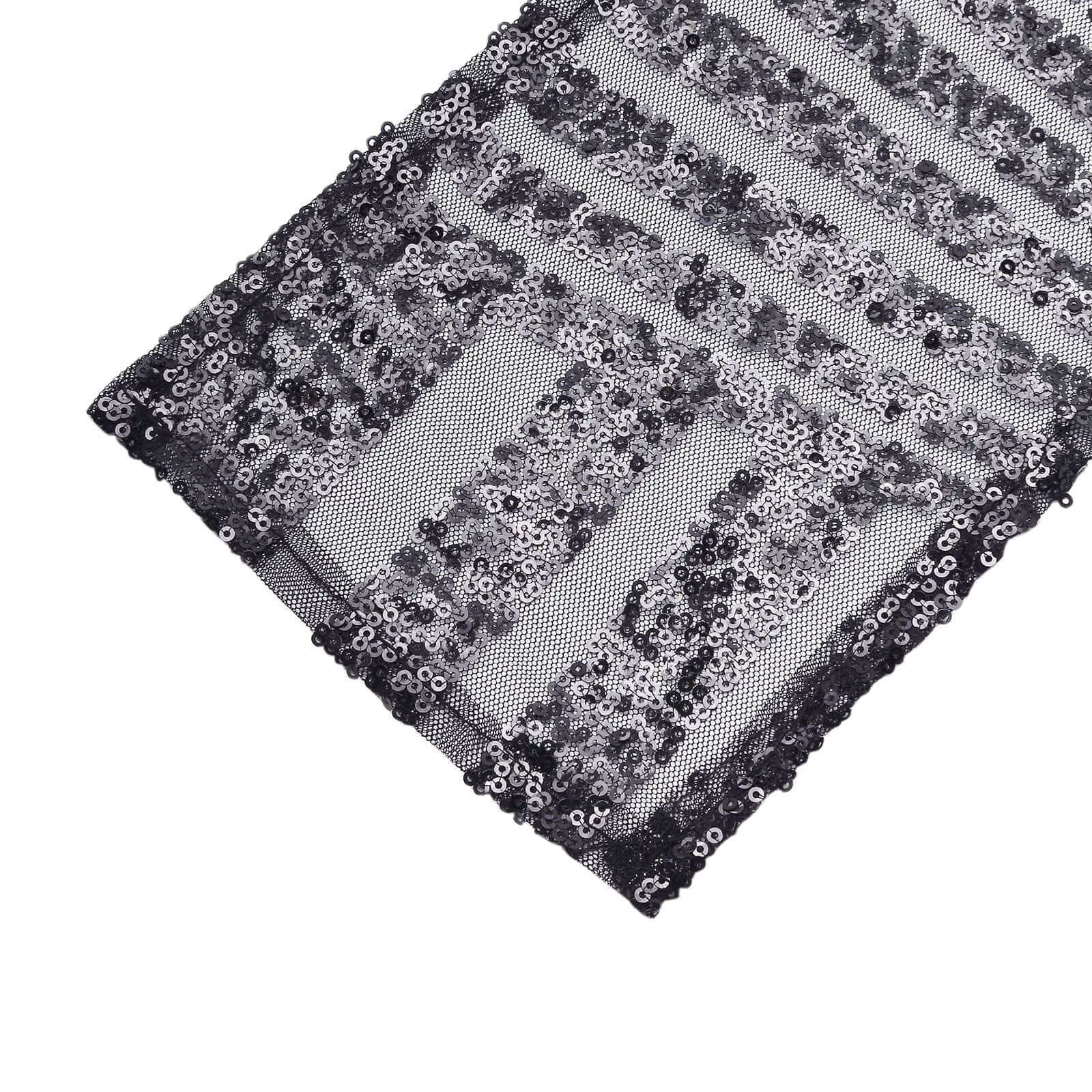 5 Pack Glitz Sequin Chair Sashes with Geometric Diamond Design 6"x88" Black - Glittering Accent for Weddings