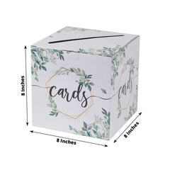 Greenery Theme Wedding Reception Gift Card Box with Geometric Gold Foil Print, Collapsible Money Card Box - 8"x8"
