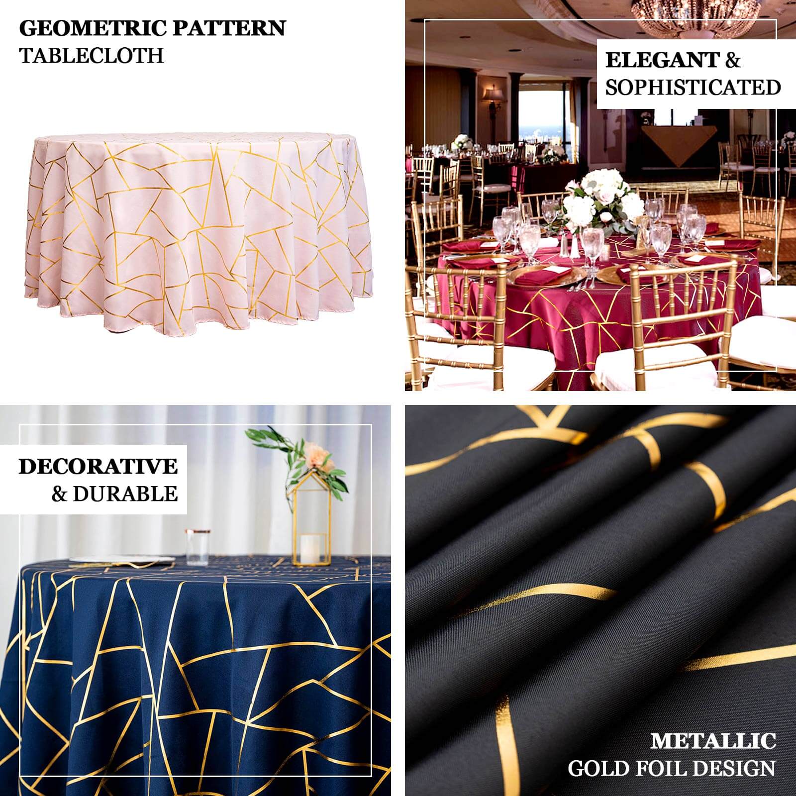 Polyester 120" Round Tablecloth Hunter Emerald Green with Gold Foil Geometric Pattern Wrinkle-Resistant Seamless Table Cover