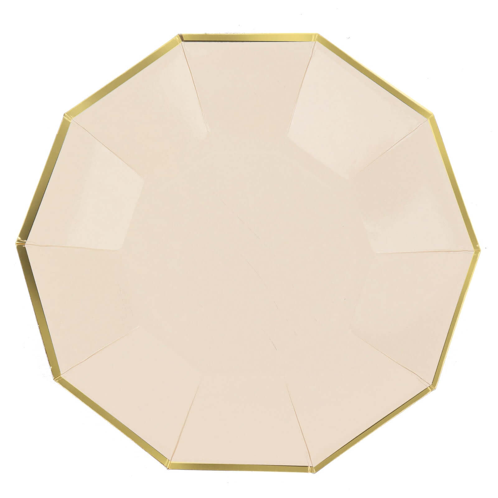 25-Pack Paper 9" Decagon Dinner Plates in Beige with Gold Foil Rim - Disposable Geometric Party Plates for Modern Weddings & Events