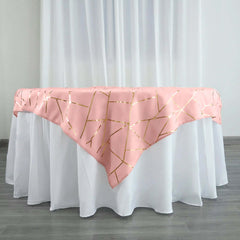 Polyester 54"x54" Table Overlay Square Tablecloth Dusty Rose with Gold Foil Geometric Pattern - Wrinkle-Resistant & Durable Table Topper