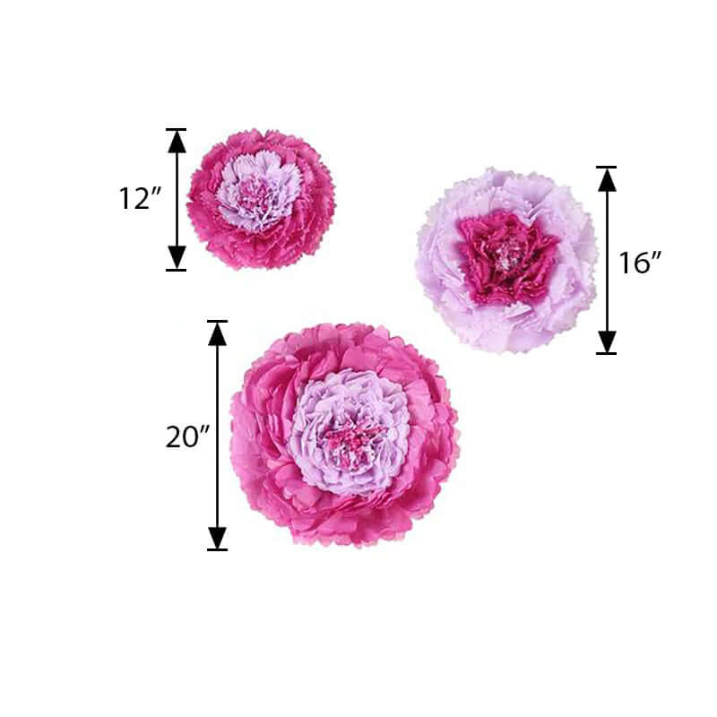 Set of 6 Lavender Giant Carnation 3D Paper Flowers Wall Decor - 12",16",20"