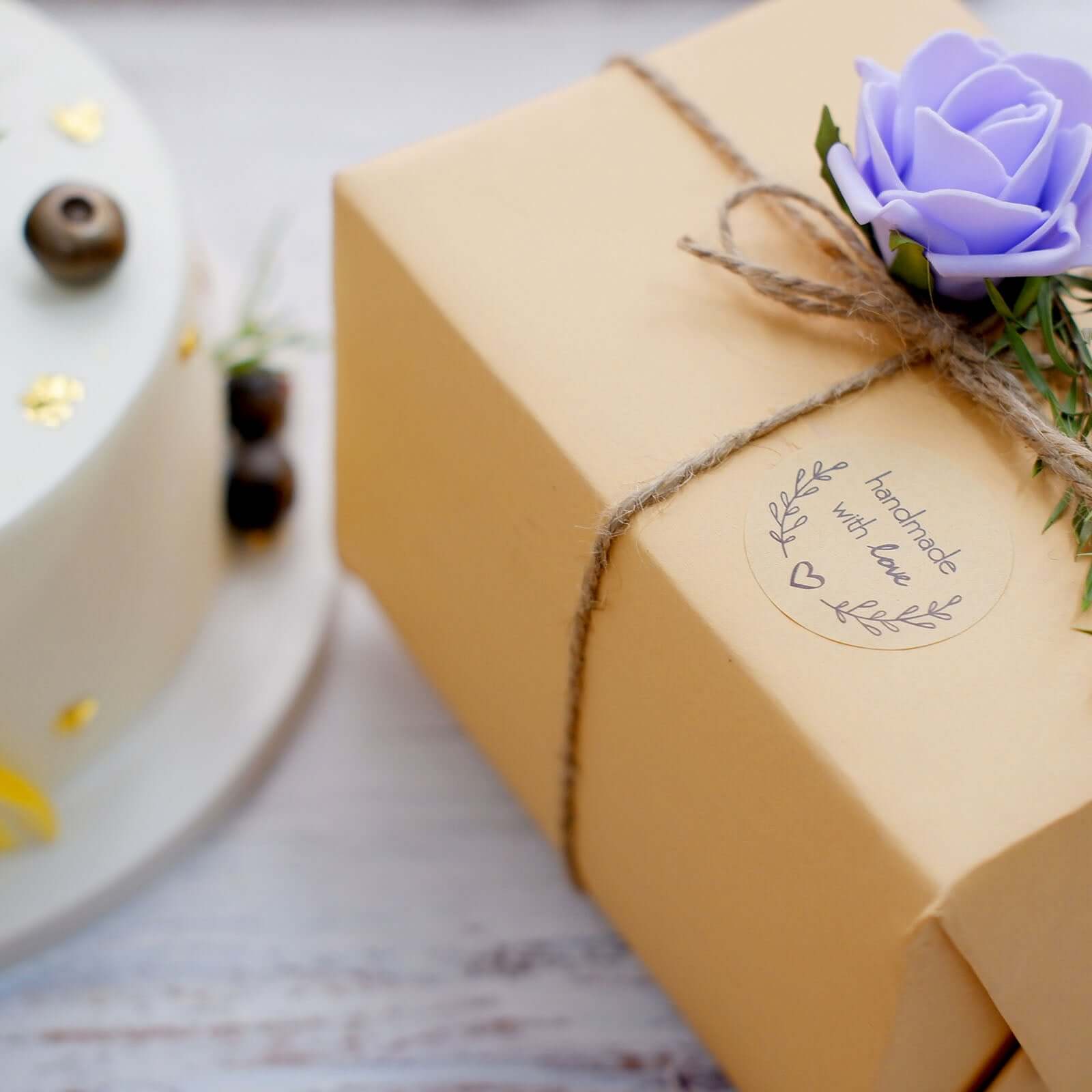 500Pcs 1.5” Handmade with Love Olive Branch Stickers Roll, Cookie and Bakery Box Labels - Round