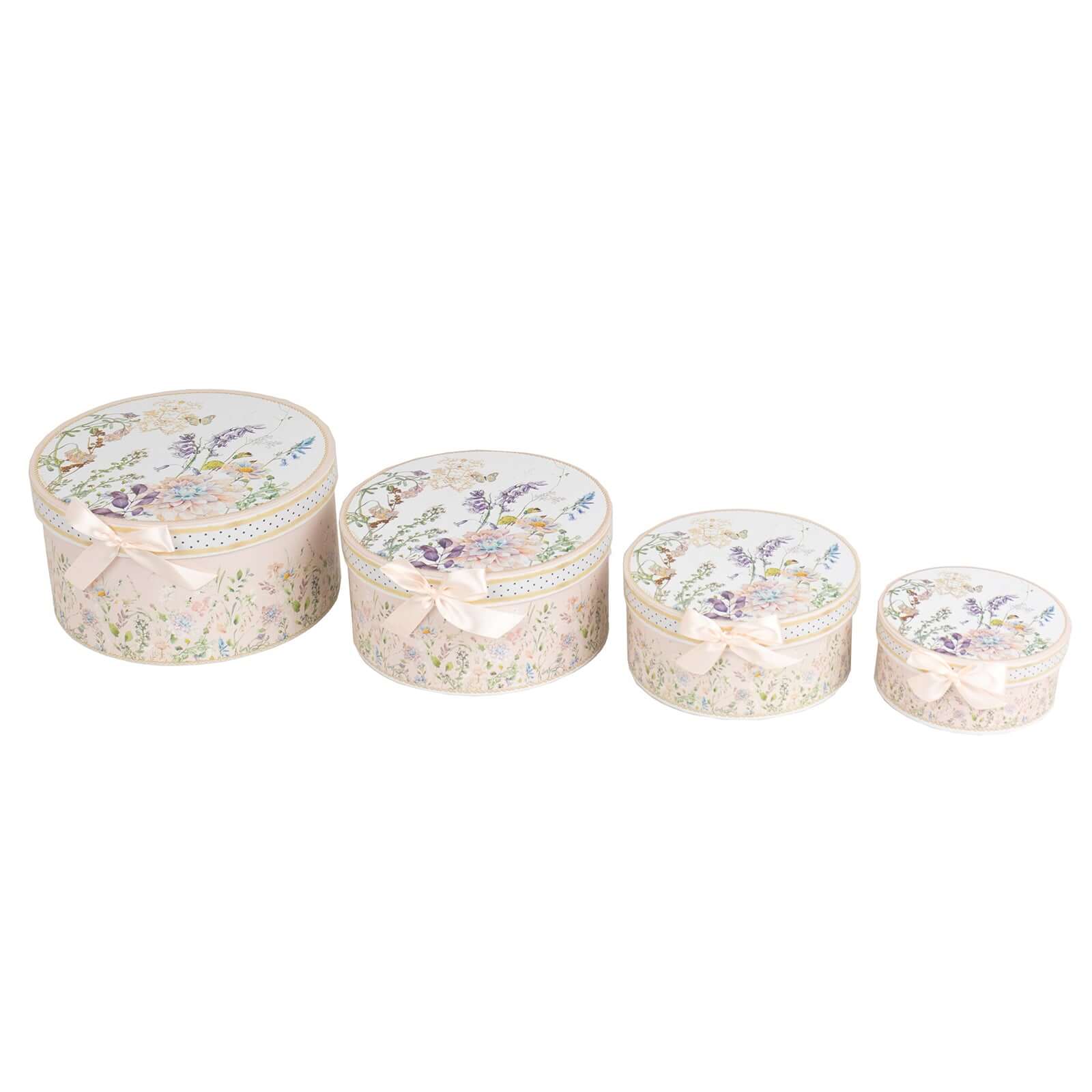 Set of 4 Cardstock Round Nesting Gift Boxes Blush Floral Design - Decorative Heavy Duty Stackable Keepsake Boxes With Lids for Presents Storage & Pedestal Stand 5",7",8",9"