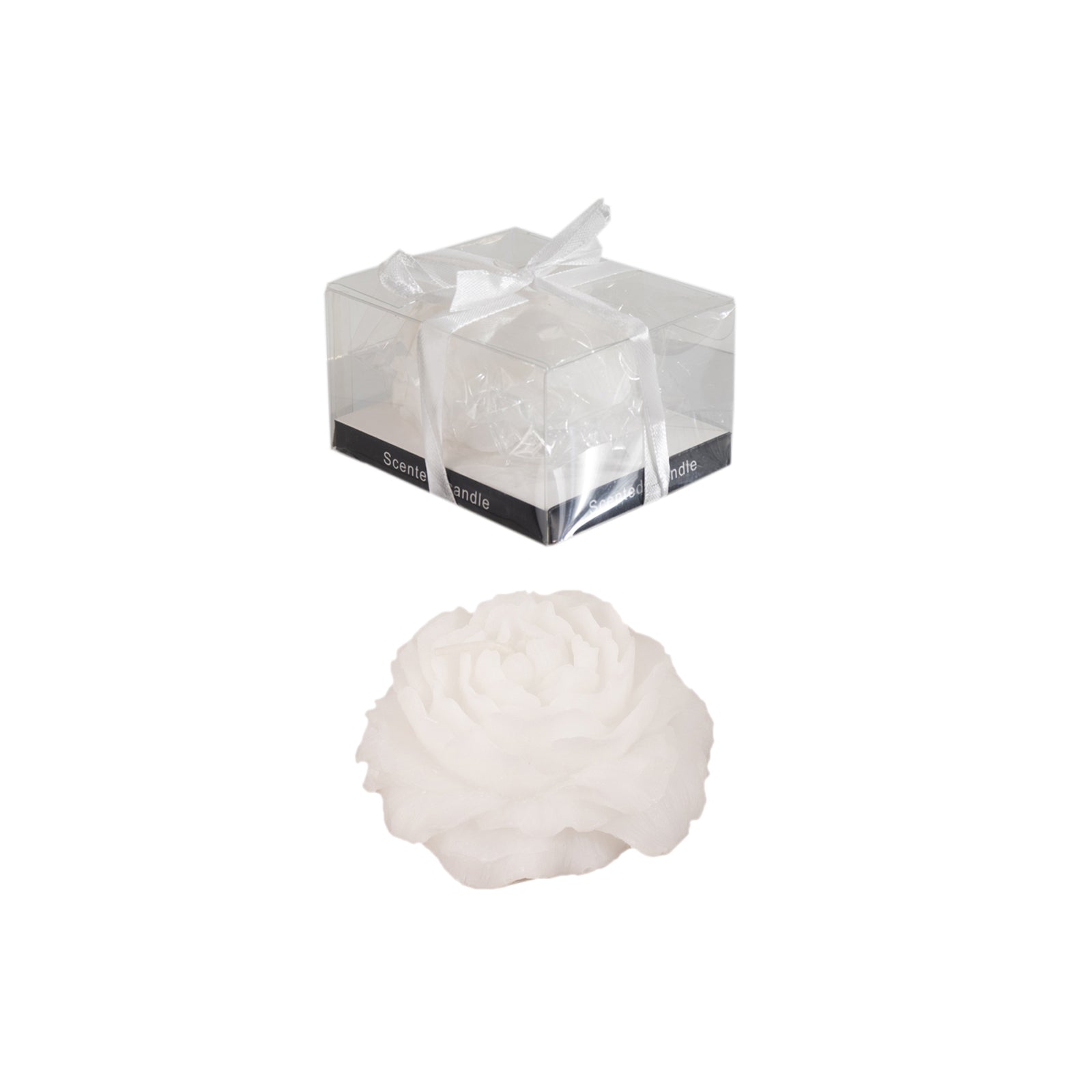 5-Pack Scented Candles Floating Peony Flower Design White Wax - Decorative Party Favors with Individual Gift Boxes & Ribbons 3"