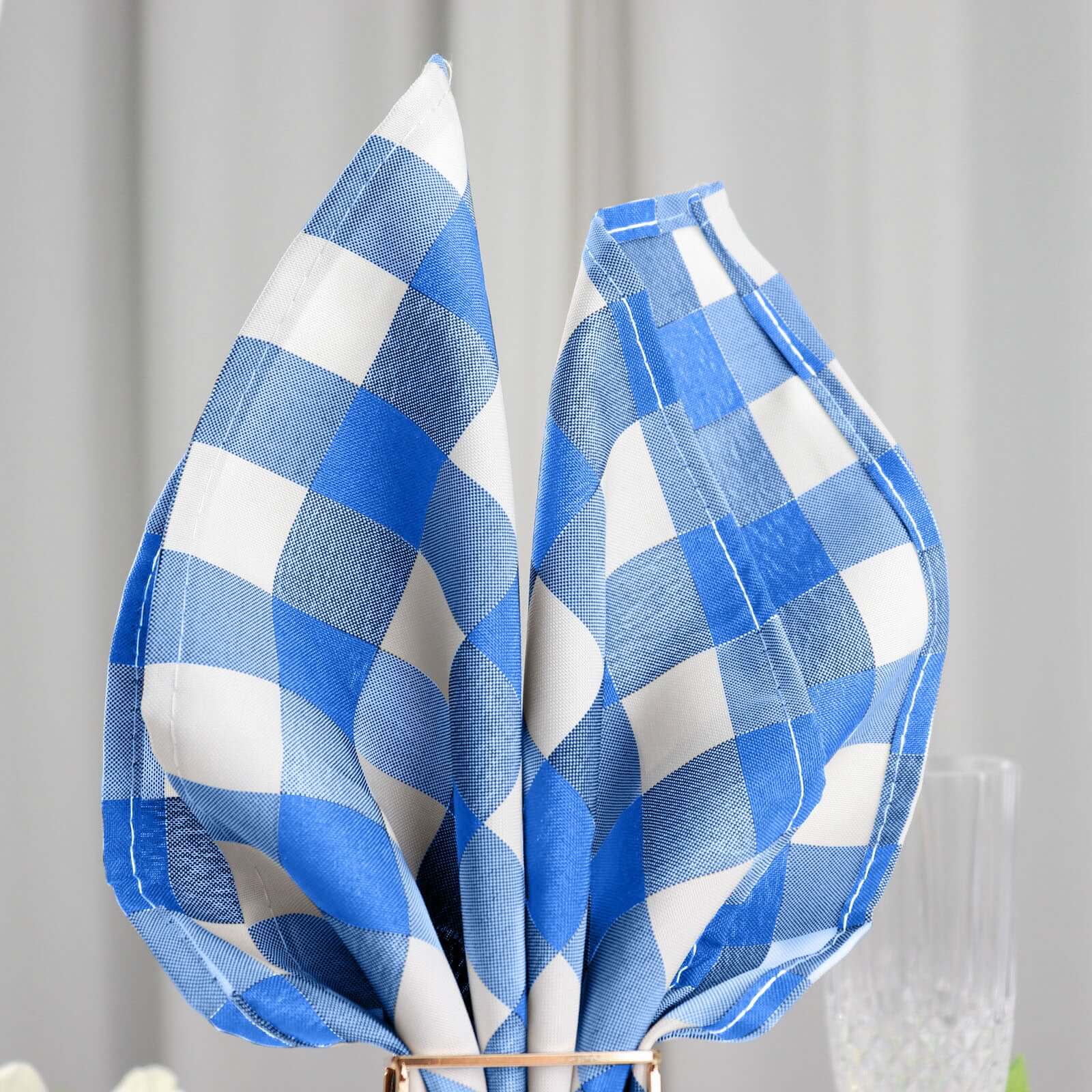 5 Pack Polyester 15"x15" Napkins Blue/White Buffalo Plaid Gingham Style Cloth Napkins