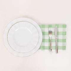 5 Pack Polyester 15"x15" Napkins Sage Green/White Buffalo Plaid Gingham Style Cloth Napkins