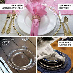 6-Pack Acrylic Round Charger Plates 13" in Charcoal Gray with Gold Beaded Rim, Decorative Dinner Party Charger Tableware