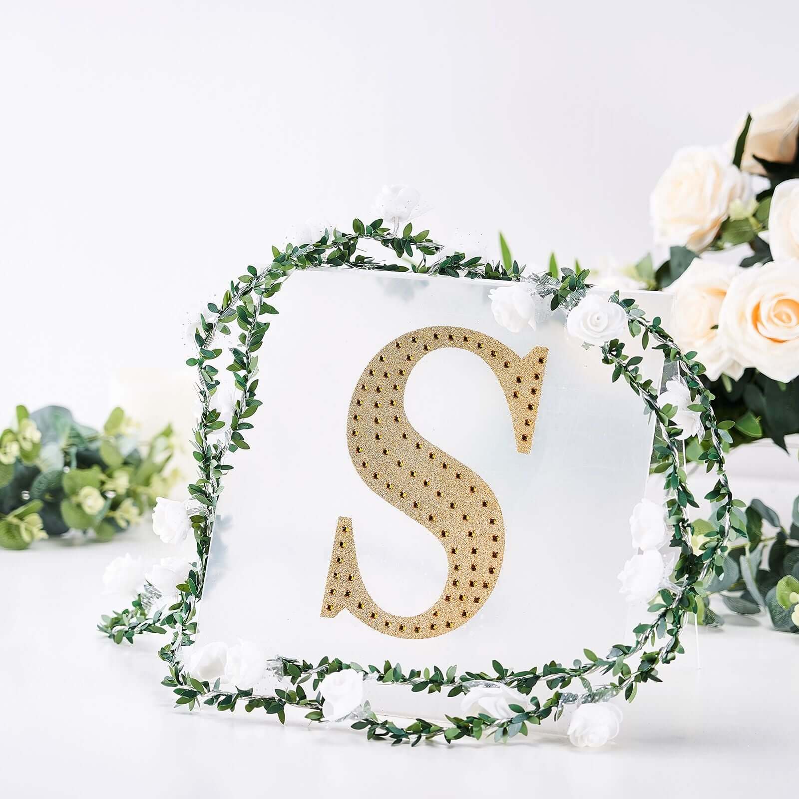 Decorative Rhinestone Alphabet "S" Letter Stickers, Glitter Adhesive Craft Letters Gold DIY Sparkle Embellishments 8"