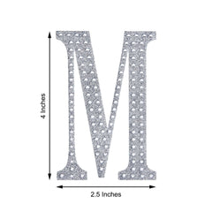 Decorative Rhinestone Alphabet "M" Letter Stickers, Glitter Adhesive Craft Letters Silver DIY Sparkle Embellishments 4"