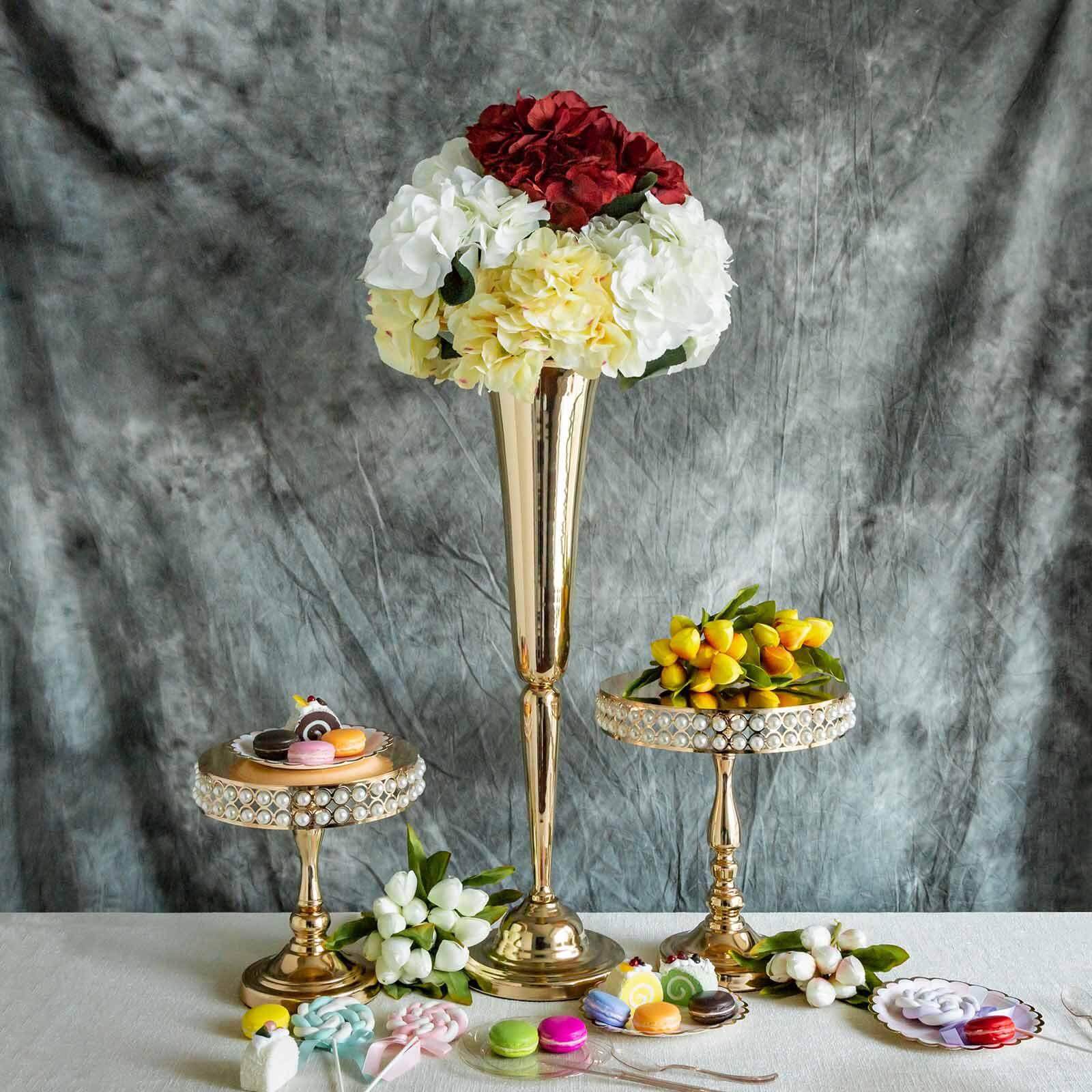 2 Pack 29" Gold Metal Trumpet Vases Set, Tall Floral Vase for Flower Arrangements & Table Centerpieces