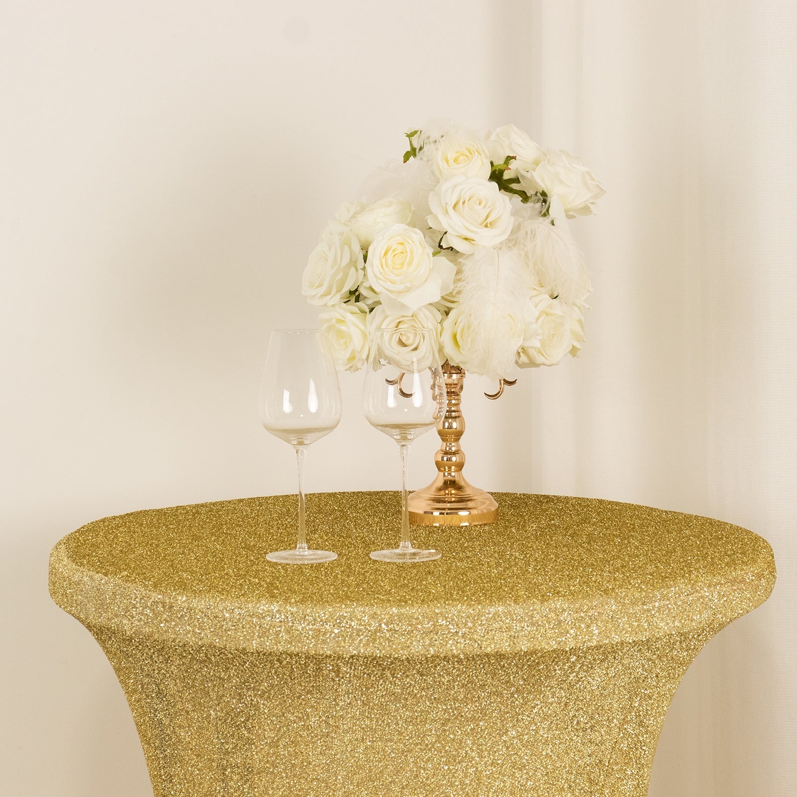 Metallic Spandex 36" Fitted Glitter Round Cocktail Table Cover Champagne - Stretch Fit for High Top Tables