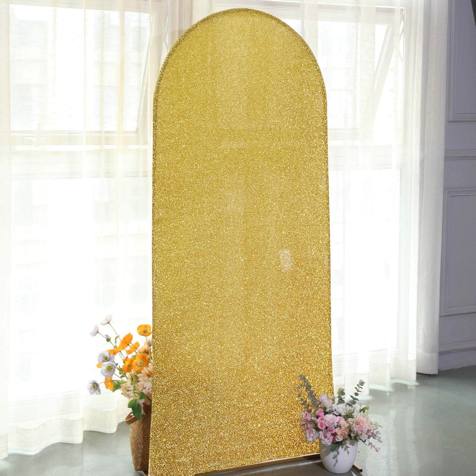 6ft Gold Shimmer Tinsel Spandex Chiara Backdrop Stand Cover For Fitted Round Top Wedding Arch