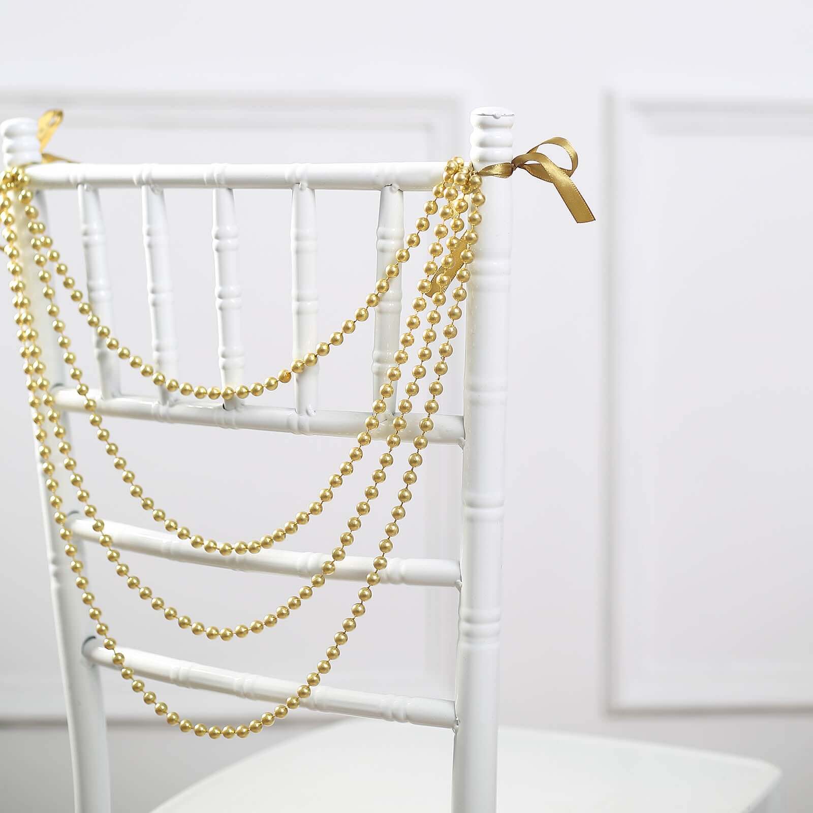 Faux Pearl Beaded 16" Chair Back Garland Sash Gold Gatsby-Inspired Style - Pre-Tied Chic Wedding Decor for Chiavari Chairs