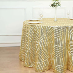 Sequin 120" Round Tablecloth Gold - Seamless Diamond Glitz Design for Glamorous Gatherings