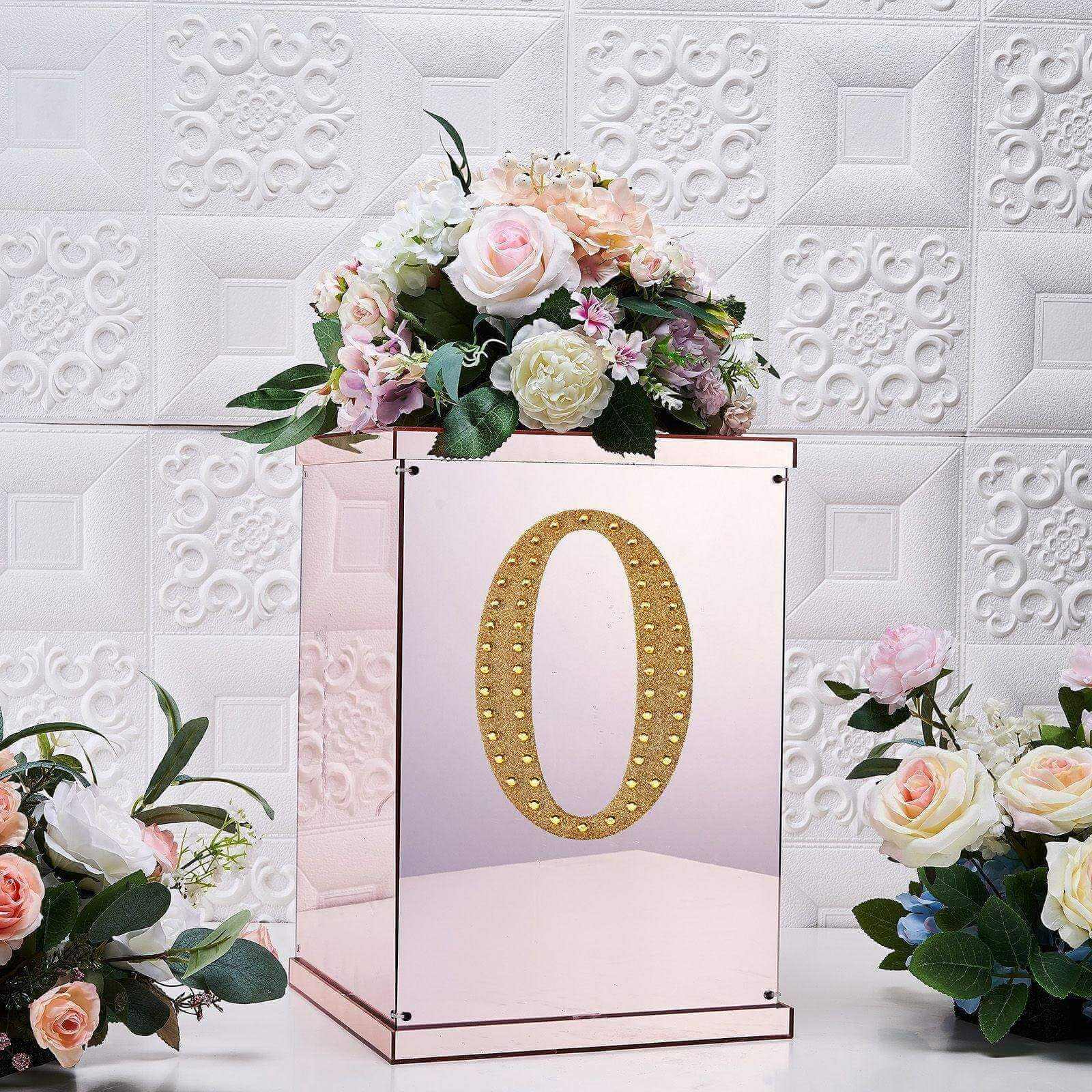 Decorative Rhinestone Alphabet "O" Letter Stickers, Glitter Adhesive Craft Letters Gold DIY Sparkle Embellishments 8"