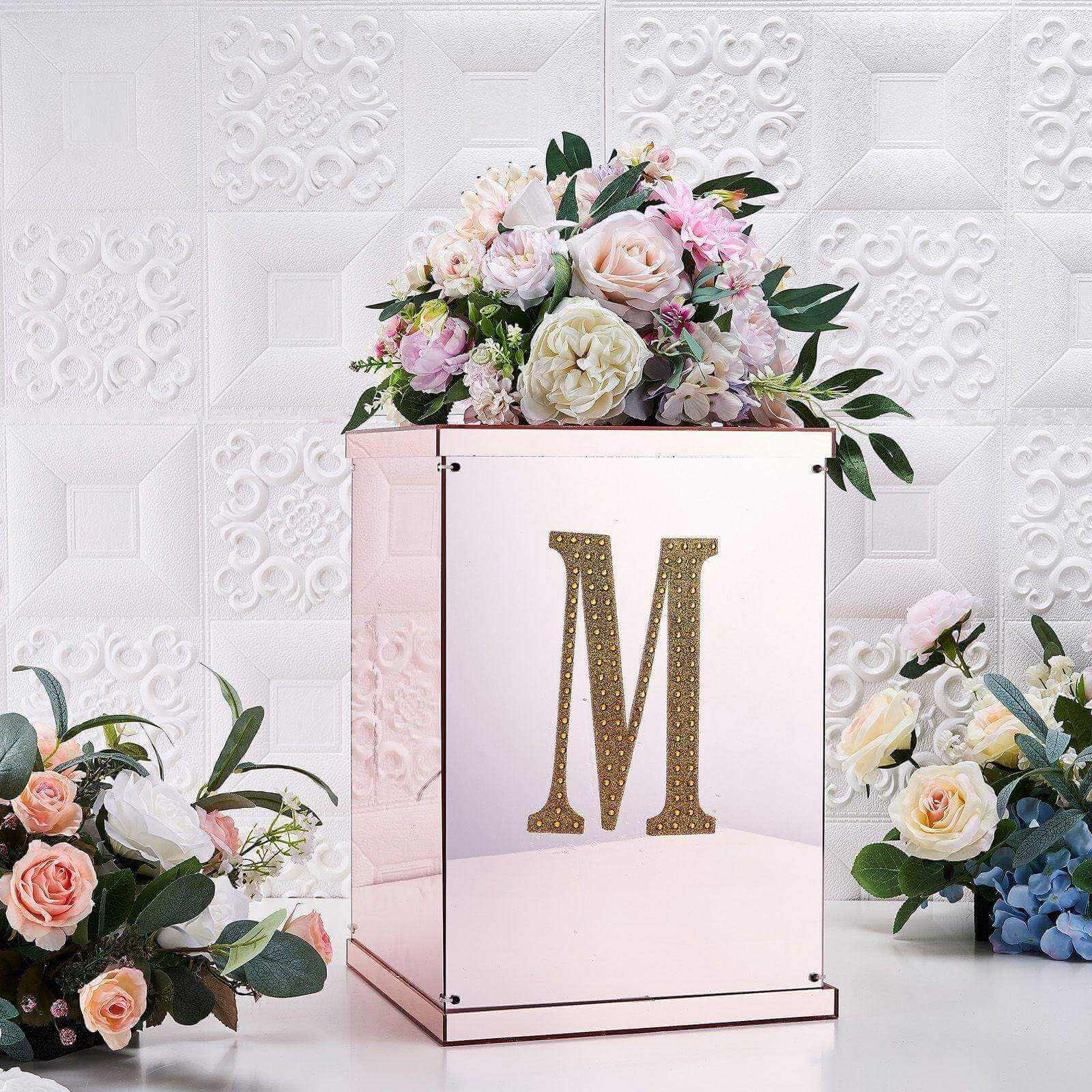 Decorative Rhinestone Alphabet "M" Letter Stickers, Glitter Adhesive Craft Letters Gold DIY Sparkle Embellishments 8"