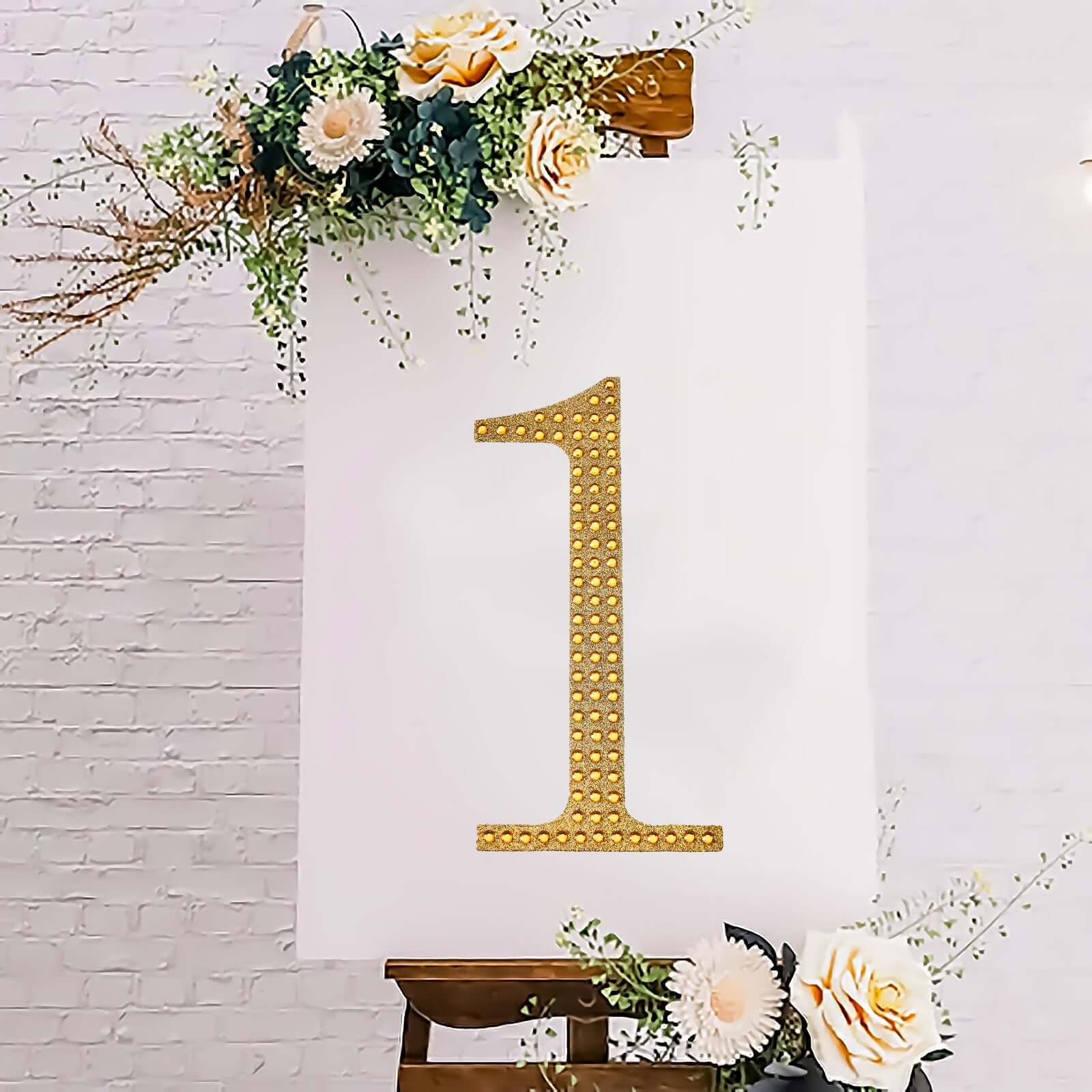 Decorative Rhinestone Number "1" Stickers, Glitter Adhesive Craft Numbers Gold DIY Sparkle Embellishments 8"