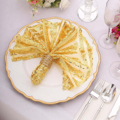 Sequin Napkins 20"x20" Gold - Diamond Pattern Reusable Napkin for Glamorous Table Settings
