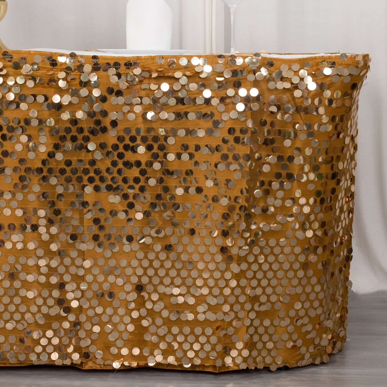 Payette Sequin 21ft Table Skirt Gold - Dual Layered Satin for Shimmering Event Décor