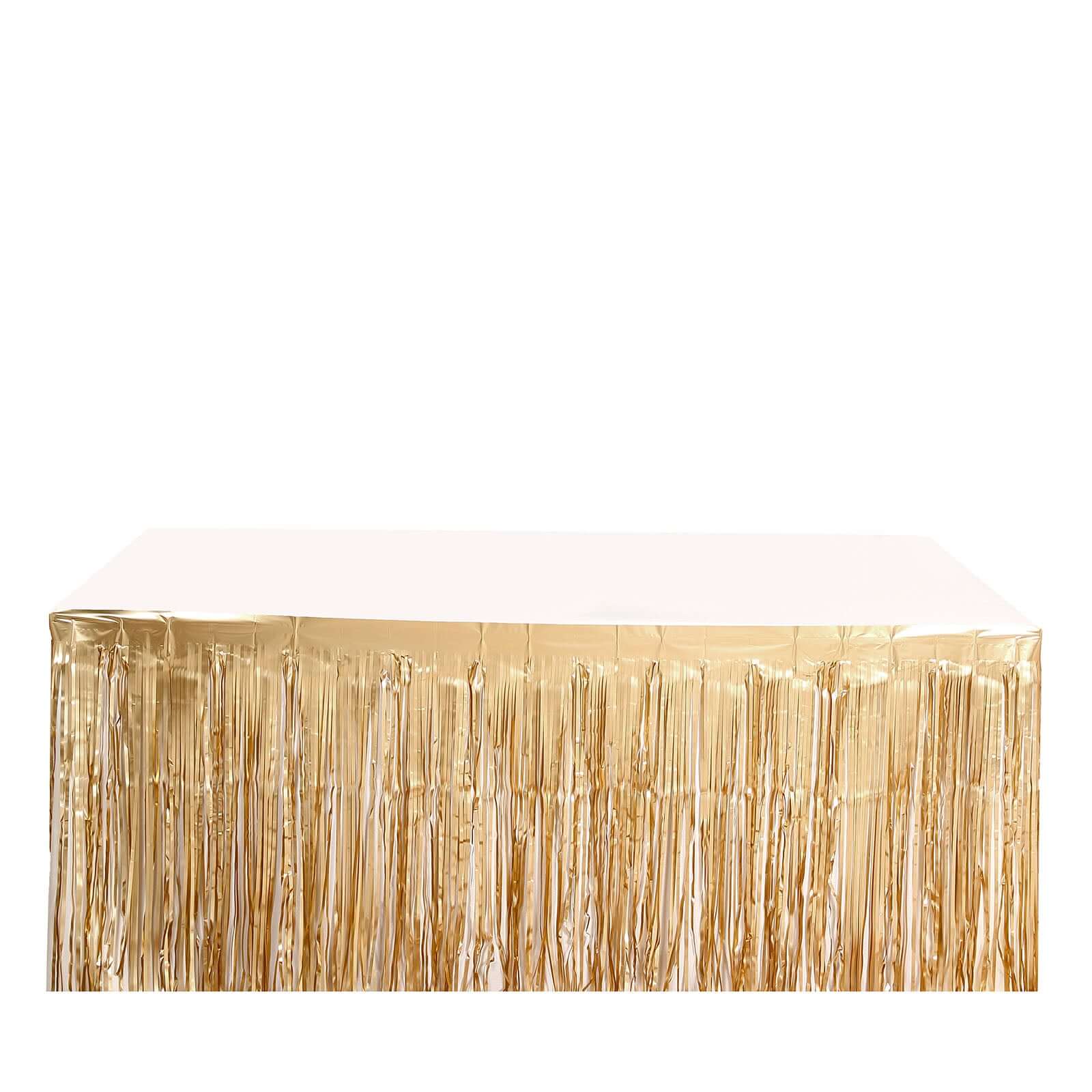 Metallic Foil Fringe Table Skirt Matte Gold with Self Adhesive Backing - Durable Tinsel Skirt for Parties 30"x9ft