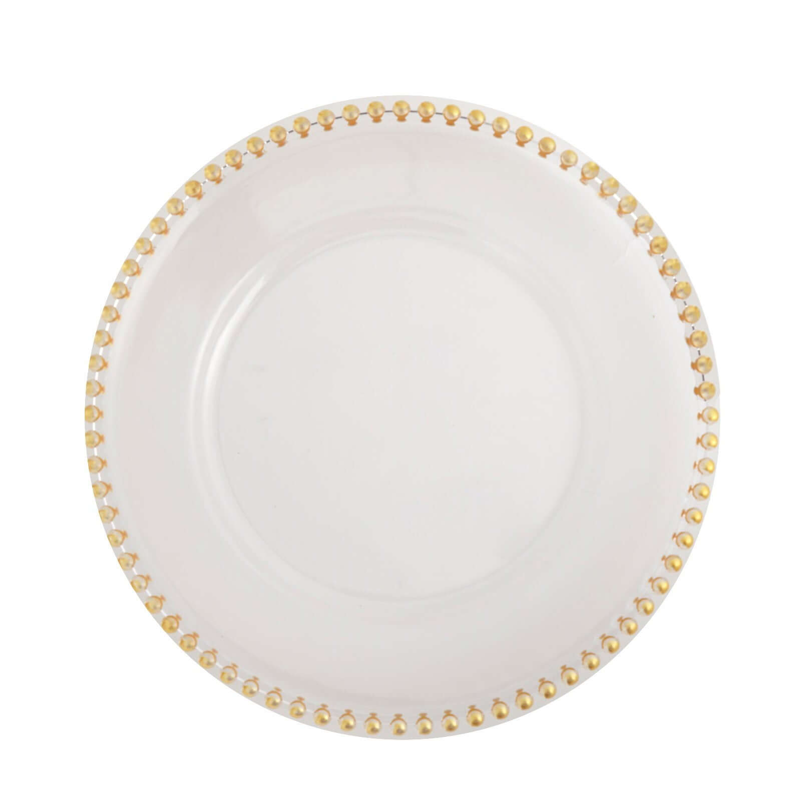 6-Pack Acrylic Round Charger Plates 13" in Clear with Gold Beaded Rim, Decorative Dinner Party Serving Plates