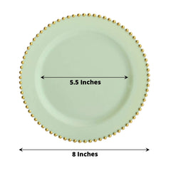 10-Pack Sage Green Plastic Dessert Plates – 8" Round with Gold Beaded Rim, Disposable for Parties & Events