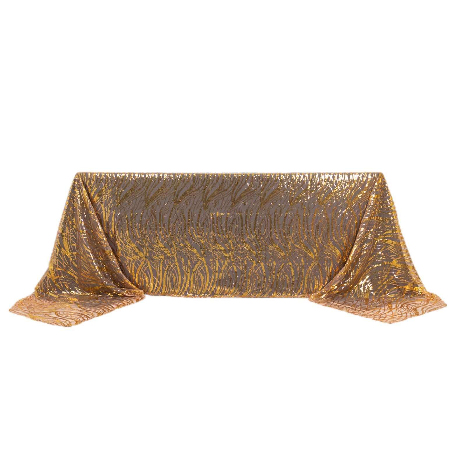 Mesh 90"x156" Rectangle Tablecloth Rose Gold/Gold - Wave Sequin Embroidered Table Cover