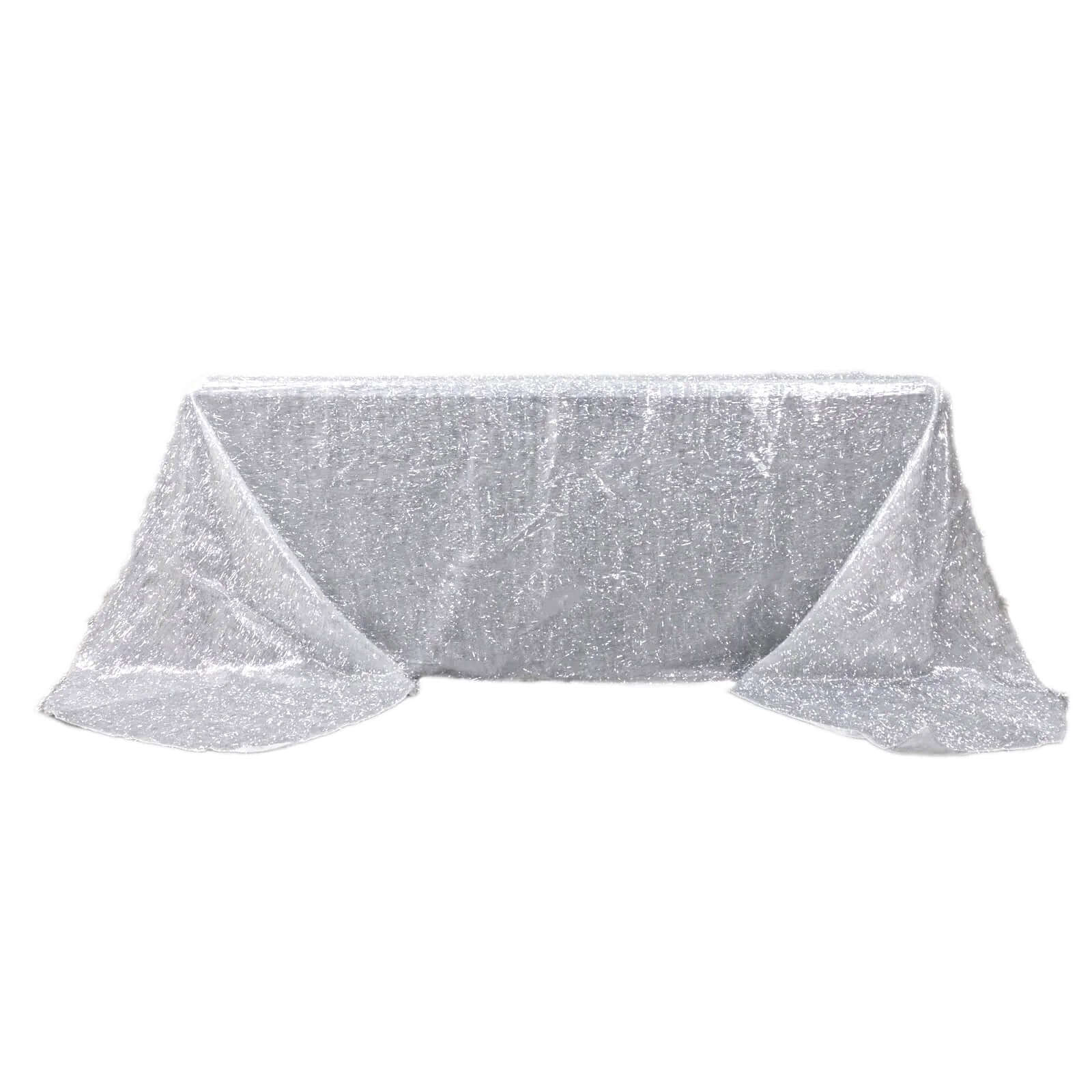 Polyester 90"x156" Rectangle Tablecloth Silver Metallic Fringe Shag Tinsel Table Cover