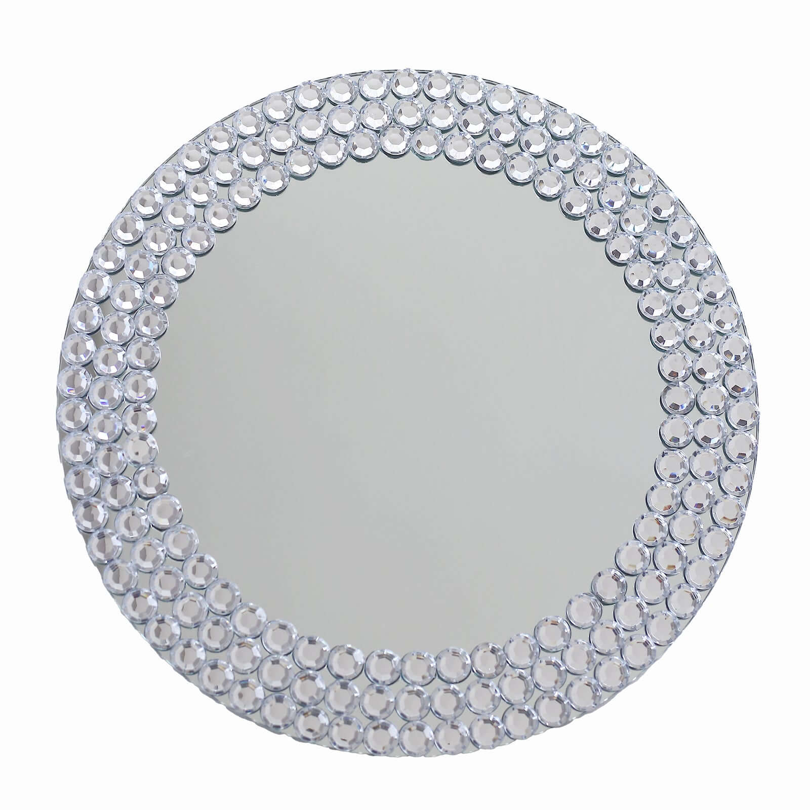 2-Pack Mirror Glass Round Charger Plates 13" with Silver Mirror Diamond Beaded Rim, Upscale Decorative Chargers