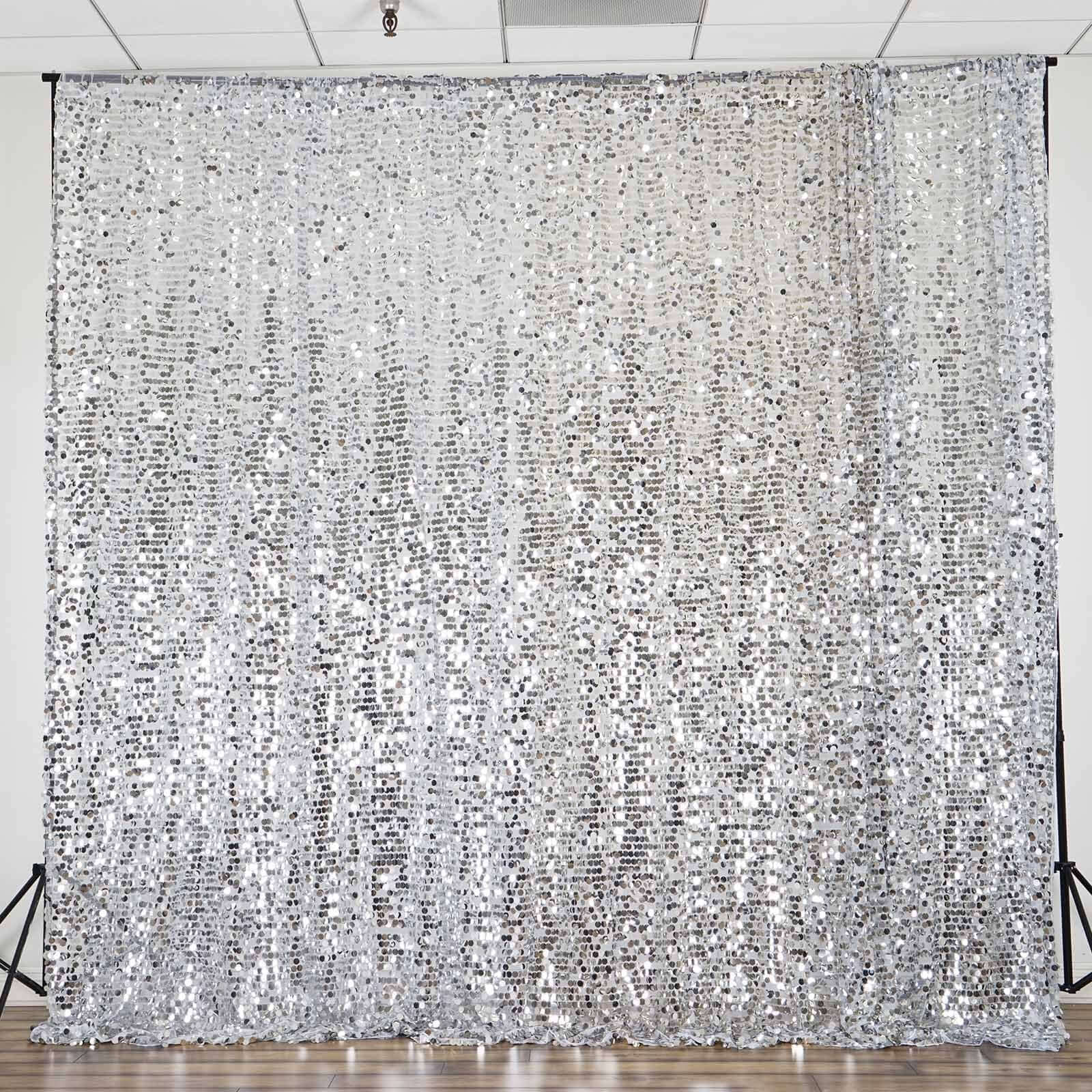 20ftx10ft Silver Big Payette Sequin Event Curtain Drapes, Backdrop Event Panel