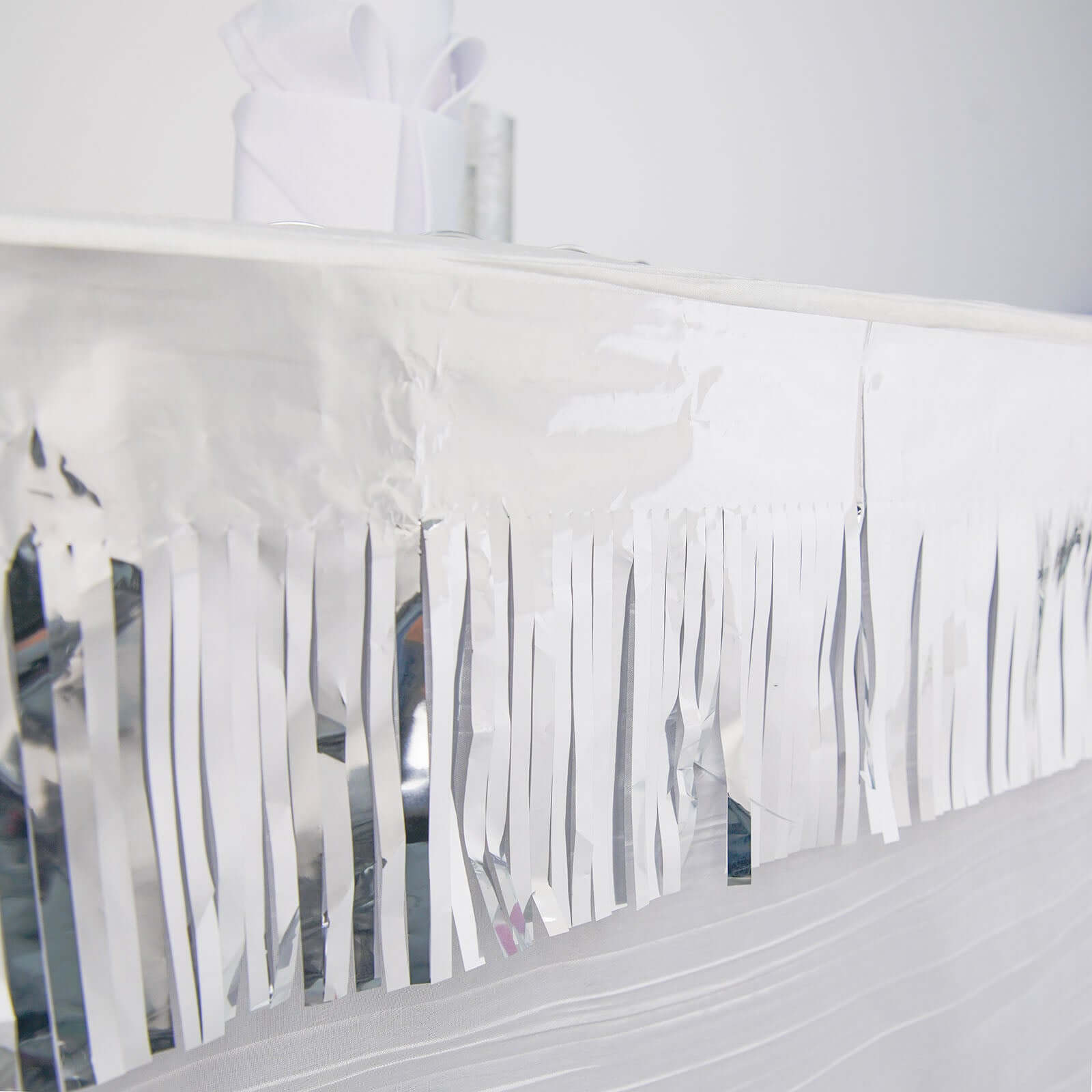 16ft Metallic Silver Foil Tassel Fringe Backdrop Banner, Tinsel Garland Decor