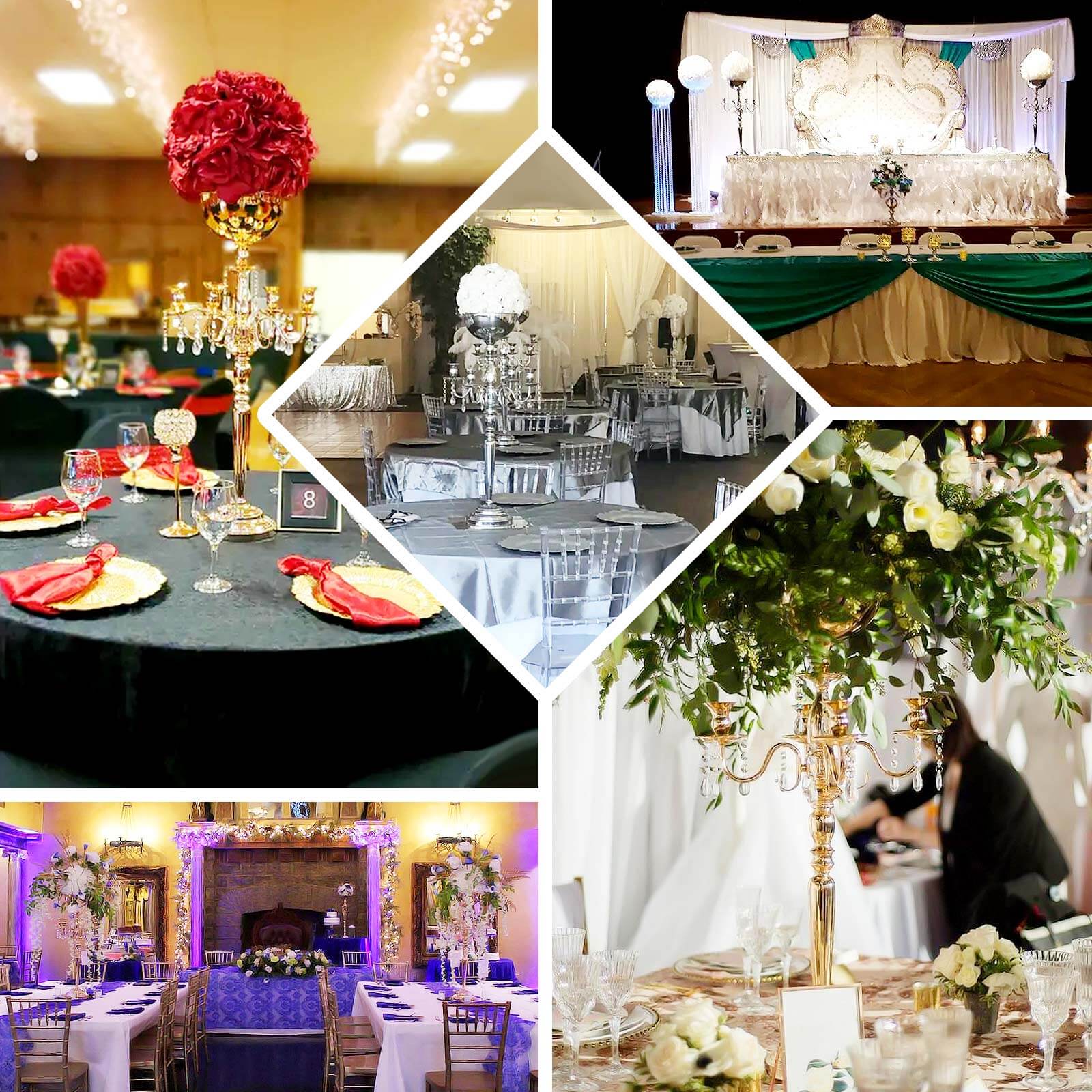 Metal Candelabra 4 Arm Design Gold with Flower Vase Bowl - Table Centerpiece for Weddings 33"