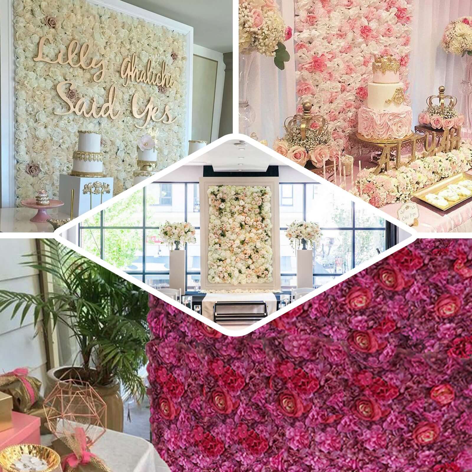 13 Sq ft. Pink Champagne UV Protected Assorted Flower Wall Mat Backdrop - 4 Artificial Panels