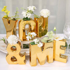 Shiny Ceramic Vase Letter "M" Gold Plated - Chic Bud Planter Pot for Events & Decor 6"