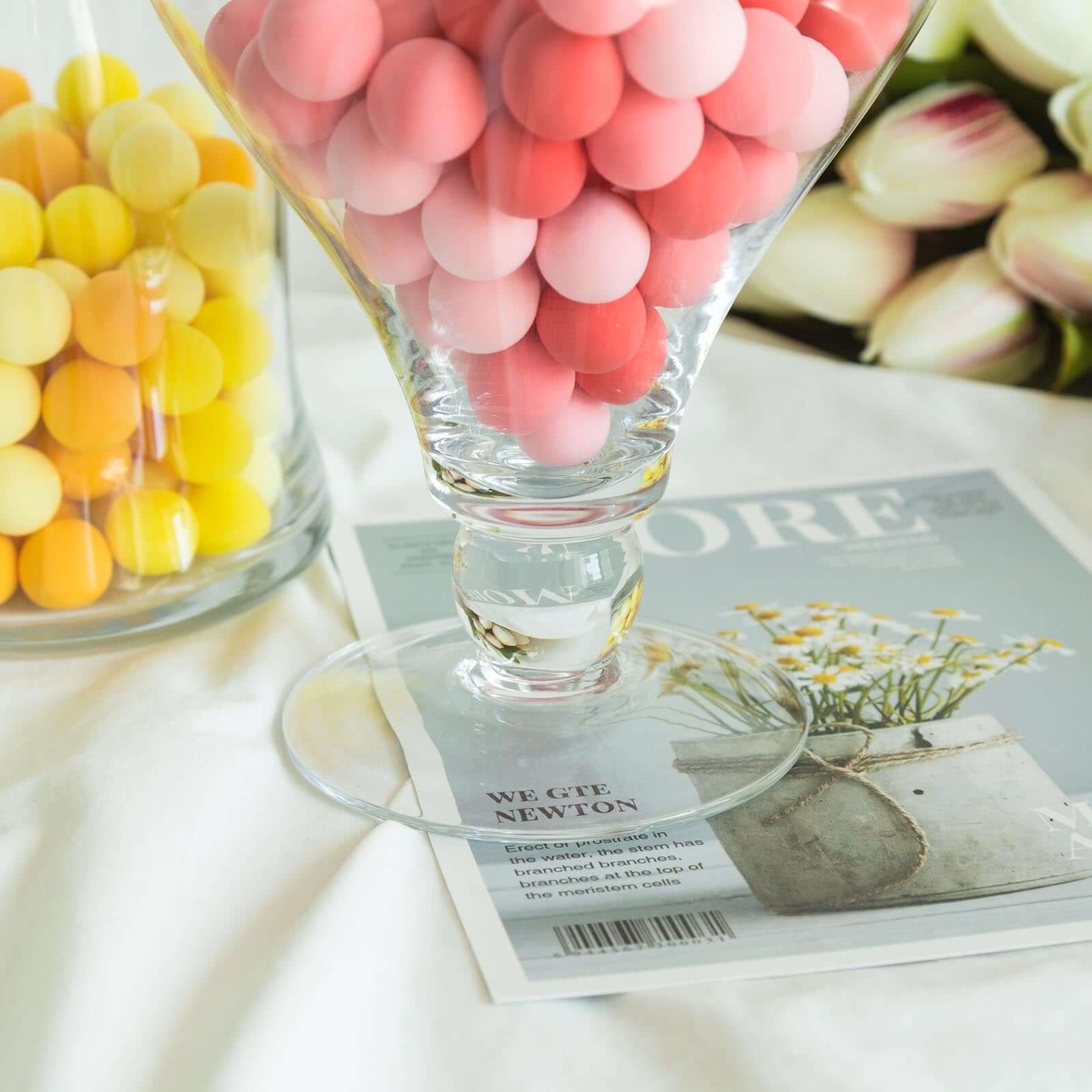 Set of 3 Glass Candy Jars Modern Apothecary Design Clear with Snap-On Lids - Stylish Party Favor Containers 9"/13"/14"