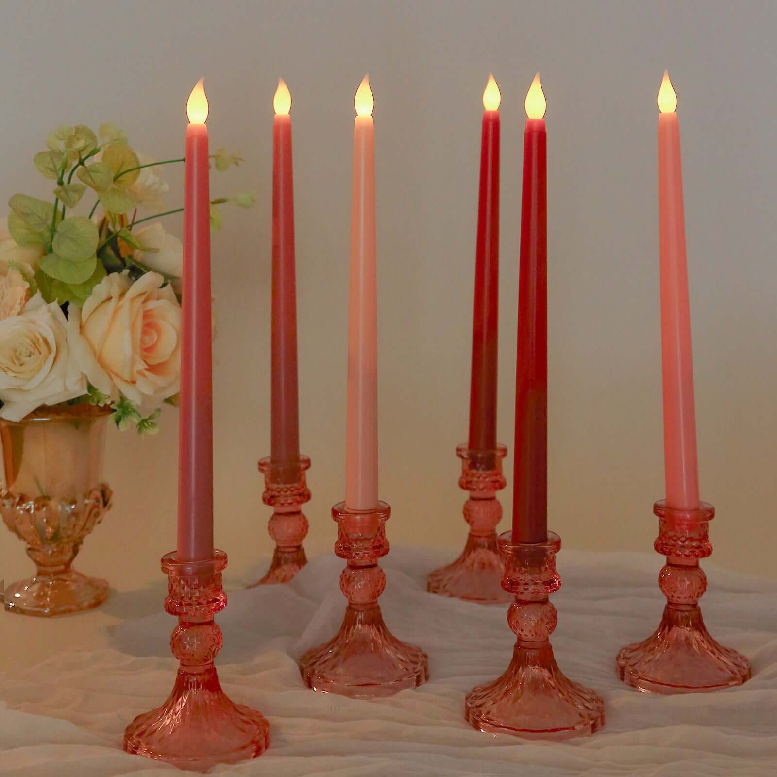 8-Pack LED Flickering Lighting Mixed Pink - Flameless Battery Operated Taper Candles 11"