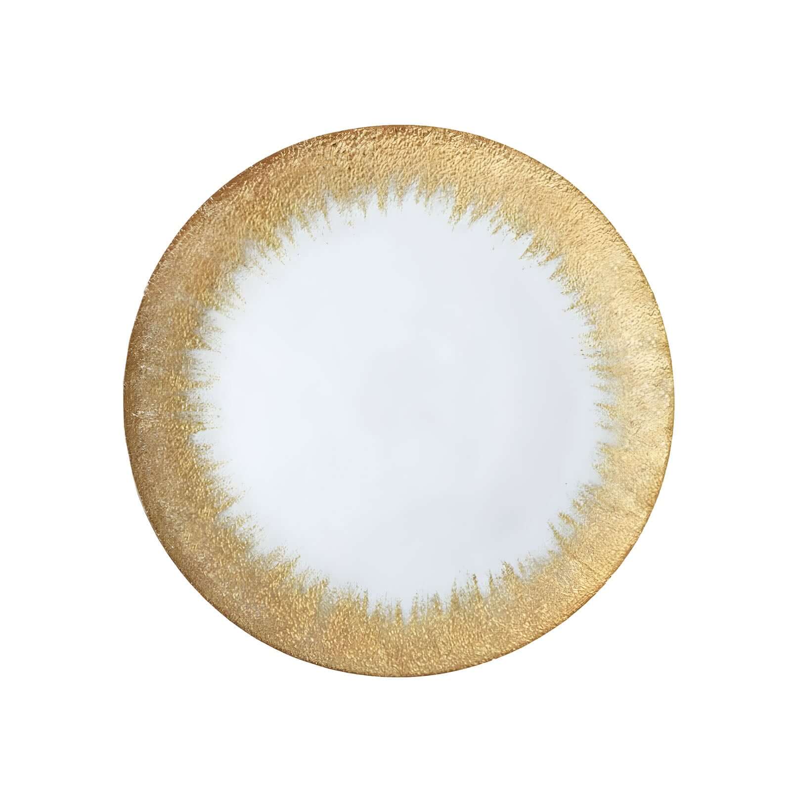 8-Pack Glass Round Charger Plates 13" in Clear with Metallic Gold Spray Rim, Decorative Dinner Charger Tableware