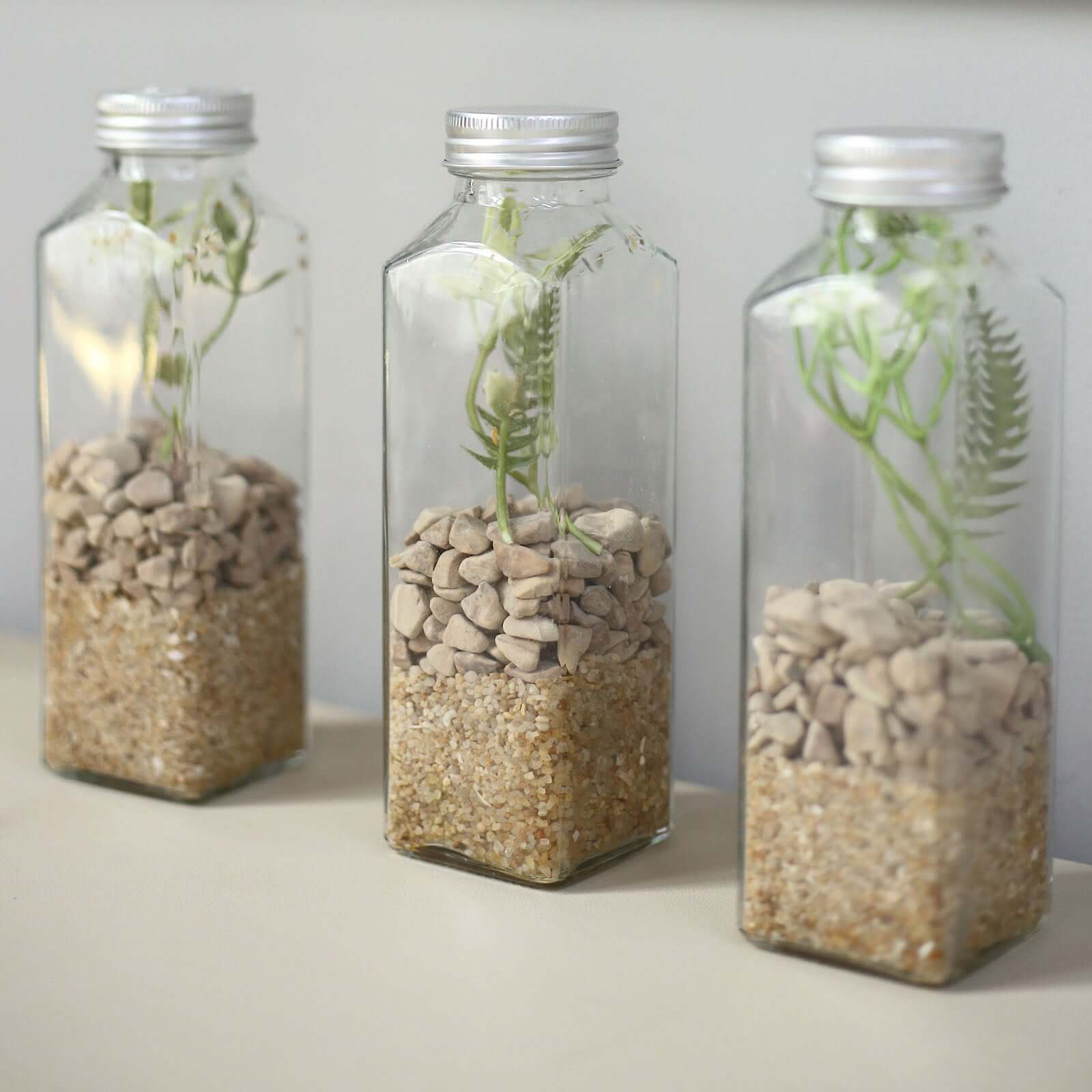 12-Pack Glass Jars French Square Design Clear with Aluminum Caps - Refillable Storage Bottles for Pantry & Organization 7" 12oz