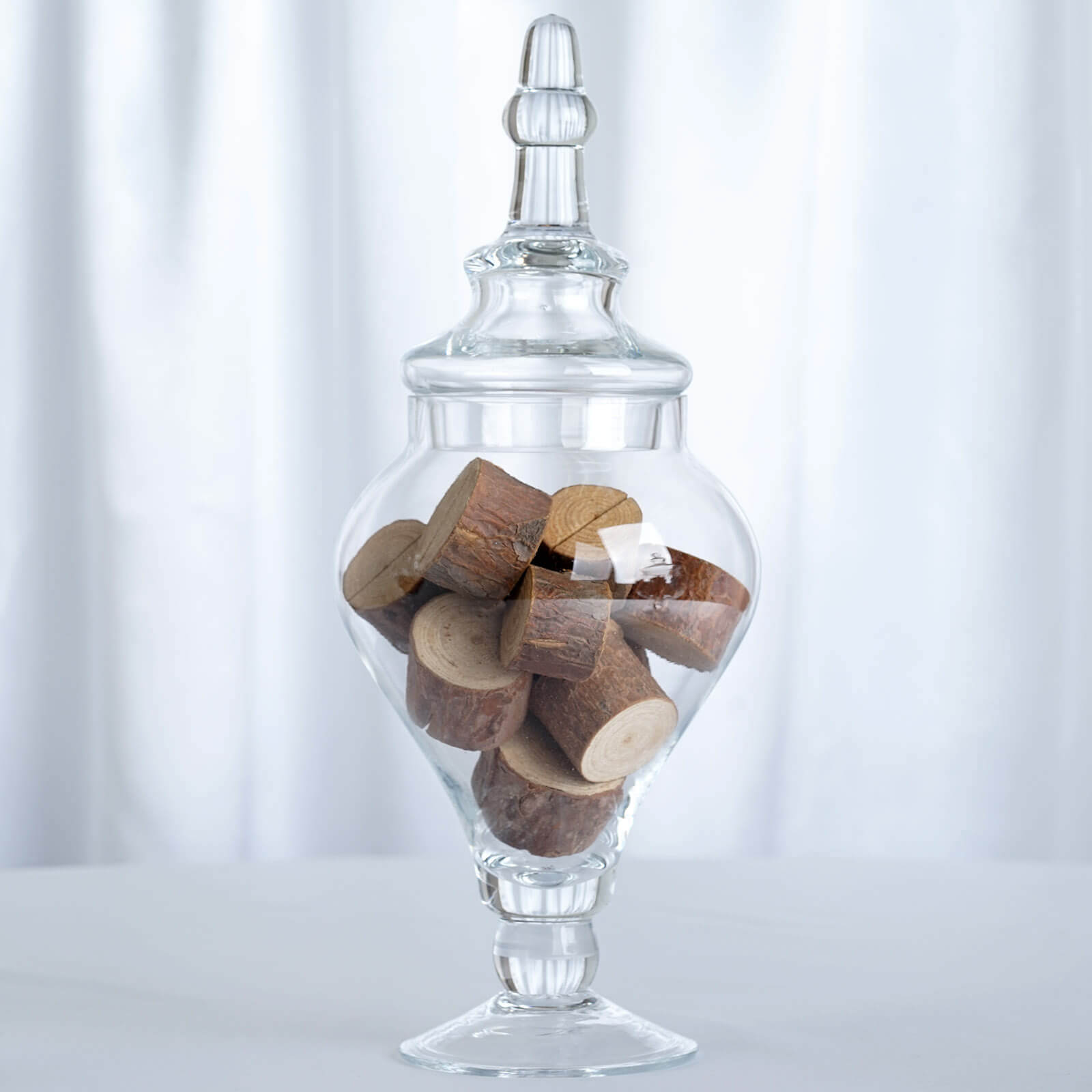 Set of 3 Glass Candy Jars Pedestal Apothecary Design Clear with Snap-On Lids - Stylish Party Favor Containers 10"/12"/14"